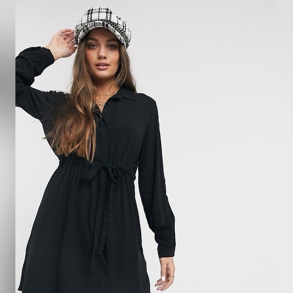Women’s Dresses | tie waist tiered shirt dress in black - Picture 8 of 9